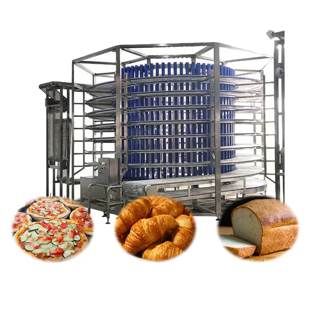 Modular Belt Multi-layer Spiral Cooling Tower Conveyor for Cannoli bakery Dough Toast Bread pizza Cake biscuit