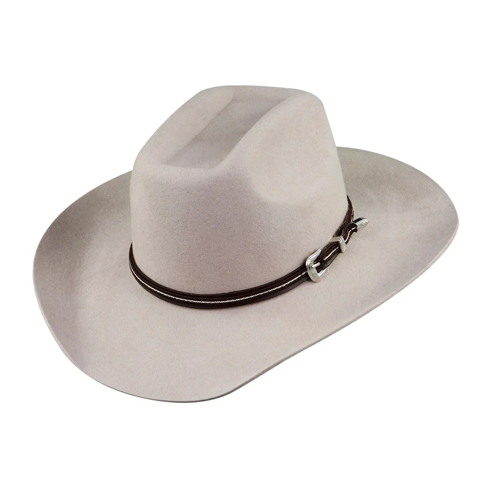 LiHua, индивидуальные бежевые ковбойские шляпы высокого качества из искусственной кожи с закругленными полями, оптовая продажа