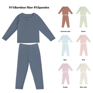 Wholesale Custom Bamboo Kids Children Girls Boy Clothes Solid Color Long Sleeved Children Winter Bamboo Pajamas Set