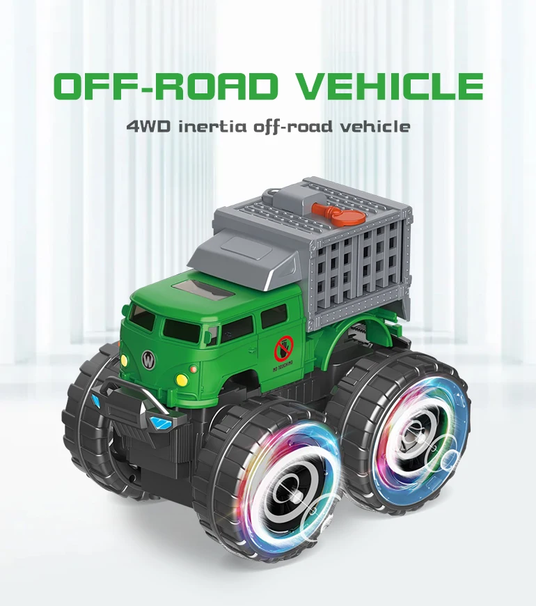 Off-road colorful wheel dinosaur transport carrier truck friction car toys animal friction powered inertia toy cars