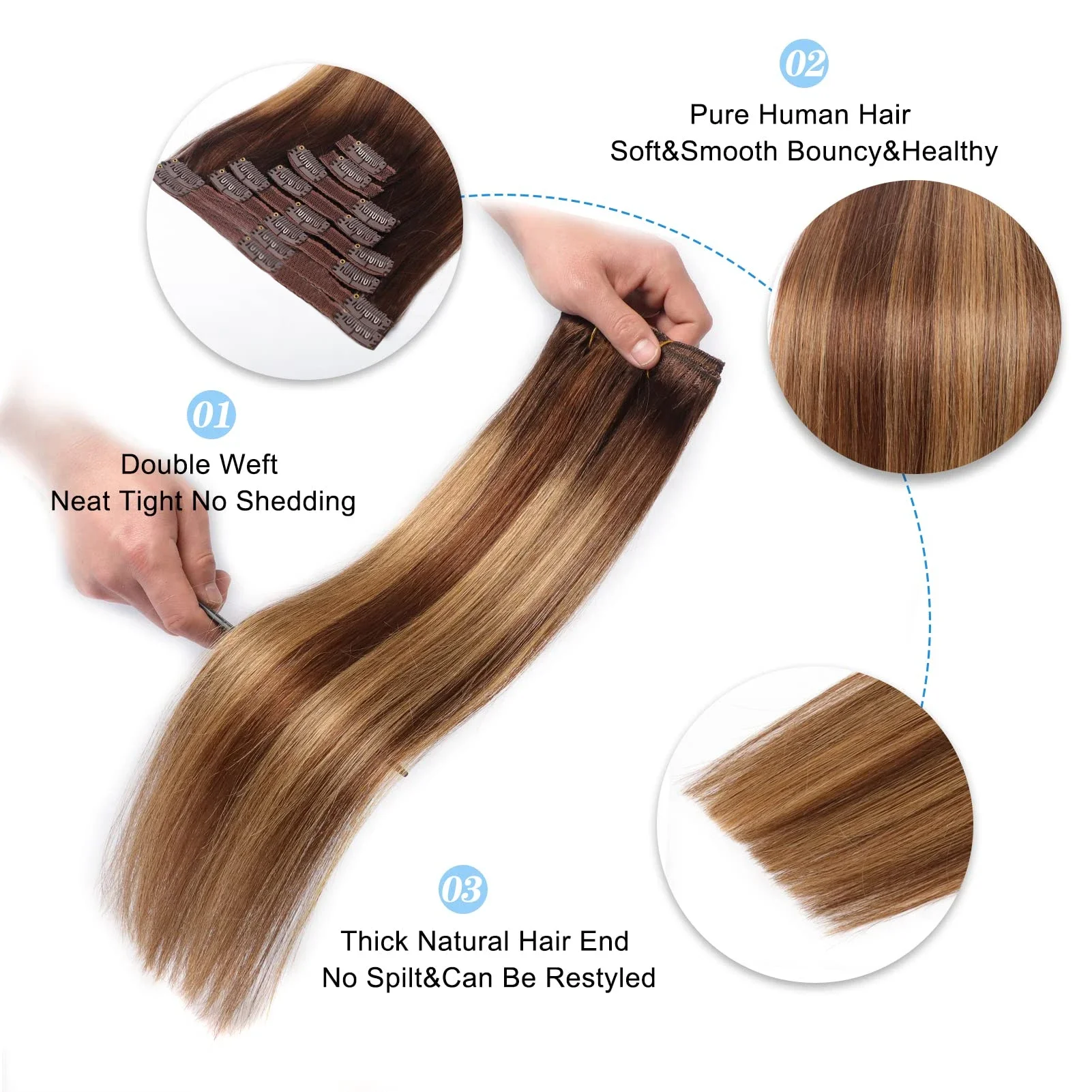 Clip in Hair Extensions 8pcs 120g Real Human Hair 16-26 inches #P4/27_voghion.com