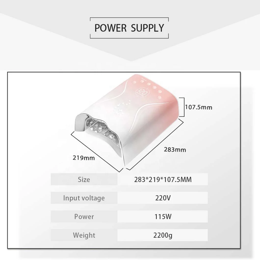 OEM High Power 115W Professional Nail Polish Gel Dryer Fast Curing Ultraviolet Light Rechargeable Nail Salon UV LED Lamp details