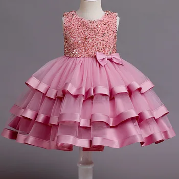 Baby Girls Birthday Party Christmas Dresses Sequin Children Girl Party Dresses Flower Comunion Gown Knee Length Dress