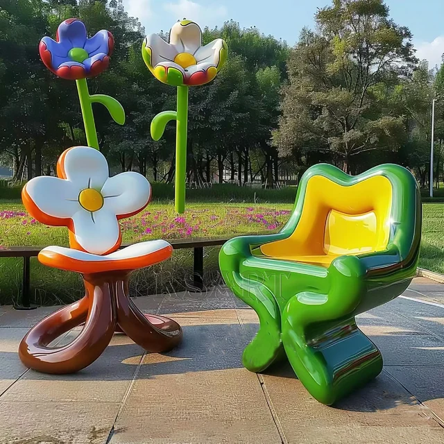 Glass Fiber Dopaan Cartoon Flower-shaped Seat Chair Sculpture Highly Creative for Park Landscape Decoration Resin Crafts