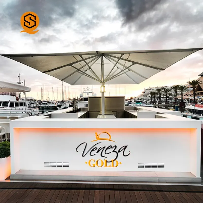 Outdoor Customized LED Bar Counter Illuminated Acrylic Fiberglass Nightclub Terrace Restaurant Wine Bar Counter