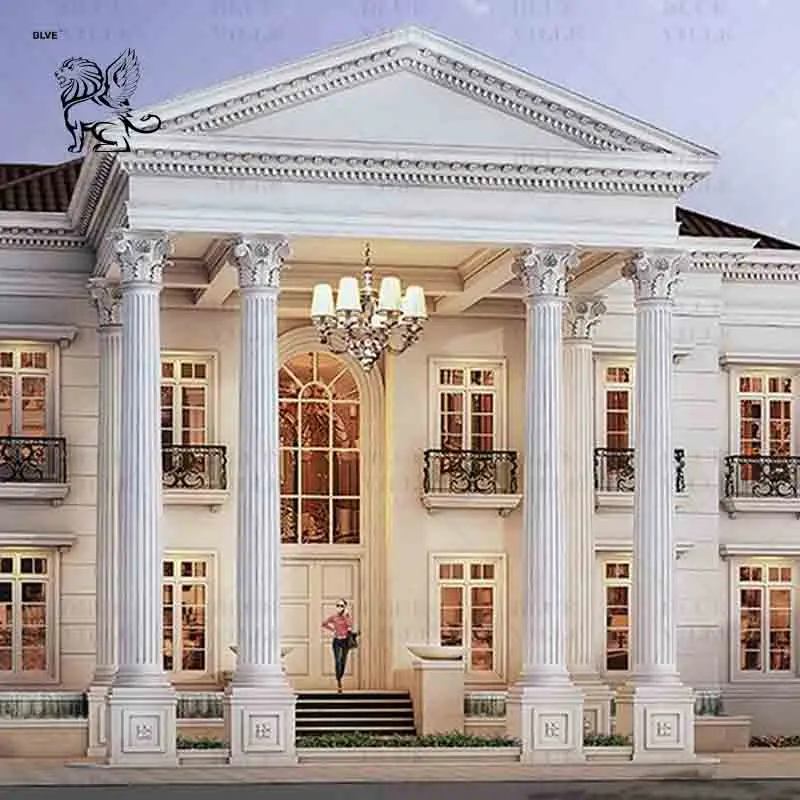 BLVE Luxury Villa Project 3D Design Round White Stone Roman Marble Corinthian Column Decorative Pillars for Sale