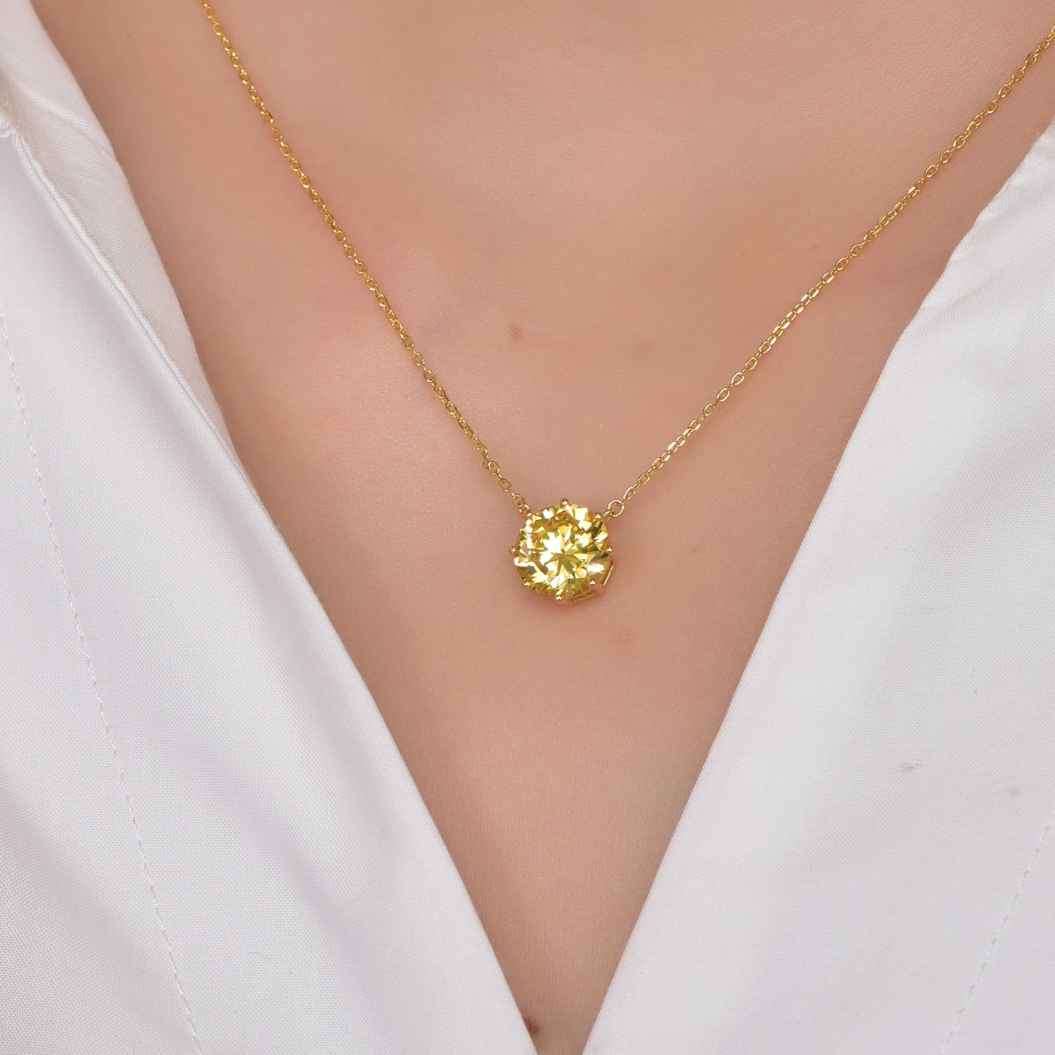 collar de oro canary yellow stone 18k gold Plating chain necklace AAA cz yellow diamond necklace 18k gold Plating necklace