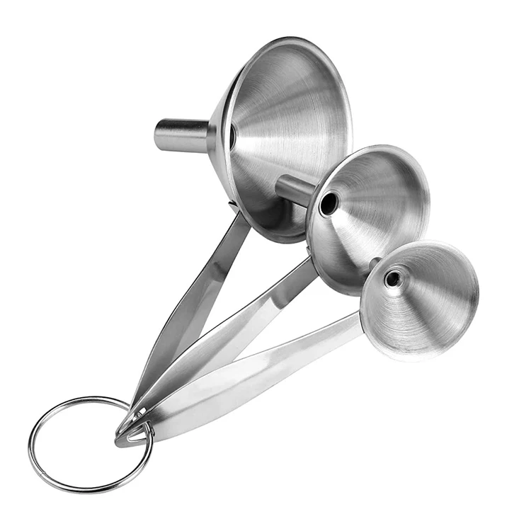 Stainless Steel Funnel Set 3pc Complete with handles and filters 