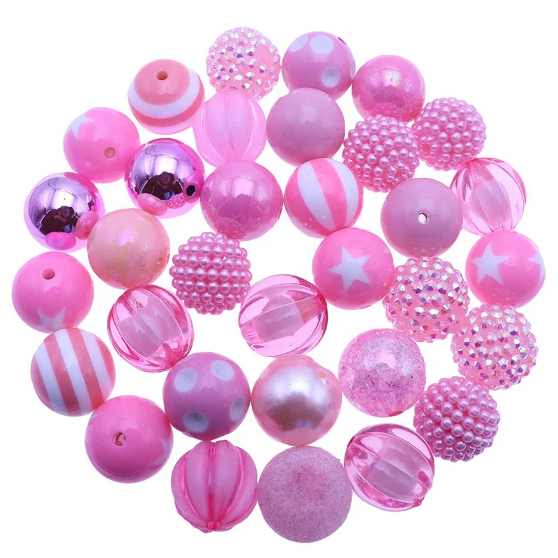 Beading Supplier China New 20MM Pink Color Set Round Chunky Fashion Acrylic Bubblegum Beads For Jewelry Making