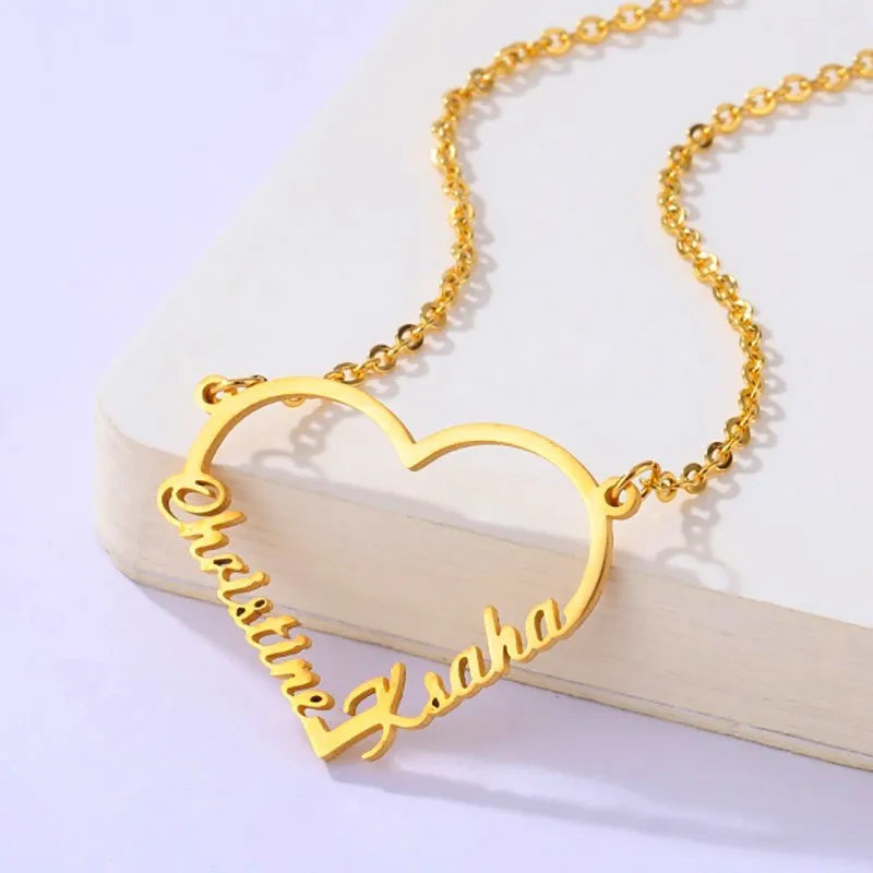 Custom Name Heart Necklace Stainless 
