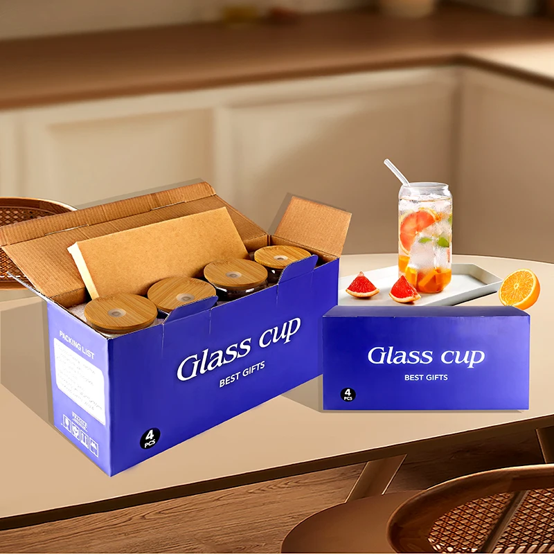 Wholesale Holiday Gift 16 oz Glass Cup Tea Coffee Silicone Sleeve Lid  Tumbler Milkshake Cup Camping School Glass Set Gift Box