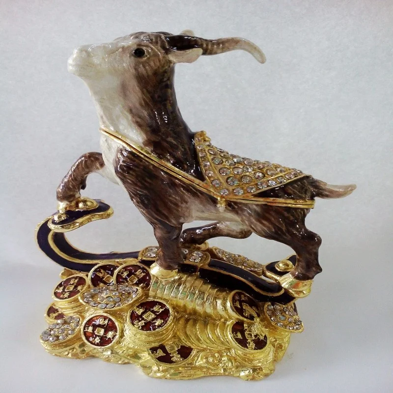 New Design Mix Colors Open and Closed Goat Sheep Trinket  Jewelry Box for  New Year Gift