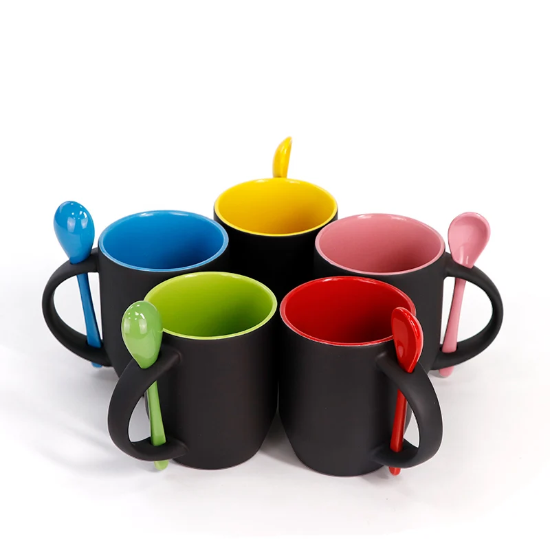Inner Color 12oz Sublimation Blank Magic Color Changing Coffee Mug With Spoon for Business/Wedding/Gifts/Christmas Use