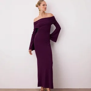Strapless Long Dinner Dress Women's Sexy Long Elegant Graduation Dresses Solid Long Full Sleeve Dress for Women Vestido Longo