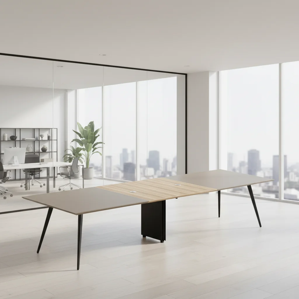 Large Modern Conference Table with Dual Power Sockets Midline Cable Tray Adjustable Feet Office Meeting Furniture 2
