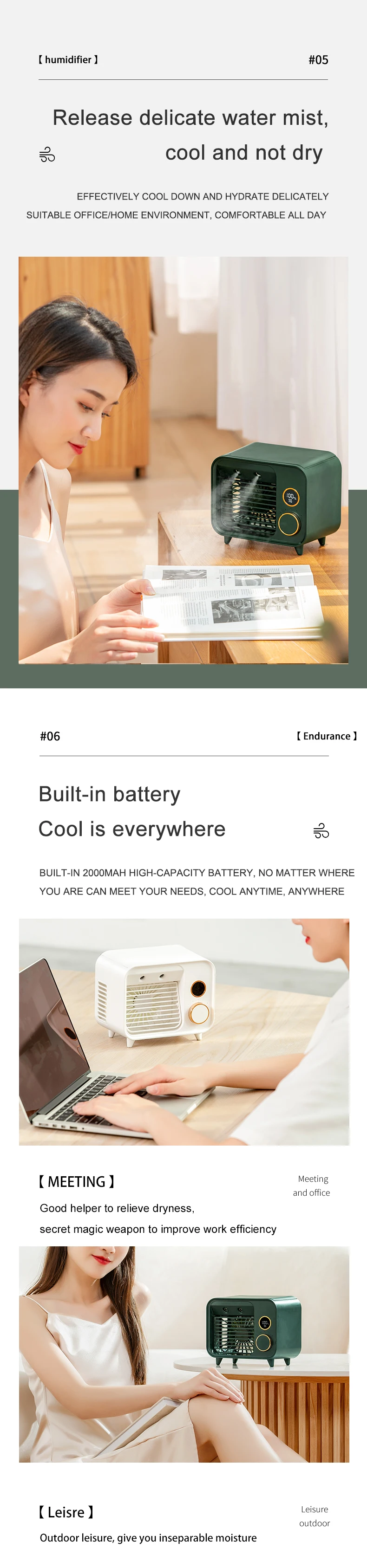 300ML Ice Water Cooler Fan 2000mAh Desktop Portable Mini Cooling Fan ...