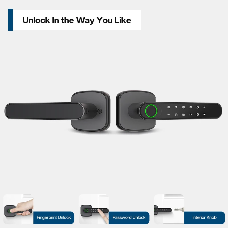 Smart Commercial Aluminum Door Lever Lock with High Security Fingerprint Key Card Access & Password Storage for Hotels