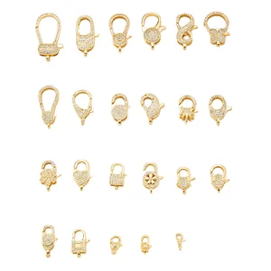 Micro Pave Zirconia 18K Gold Plated Copper Lobster Clasp Jewelry Components 12-28mm for Necklace Making