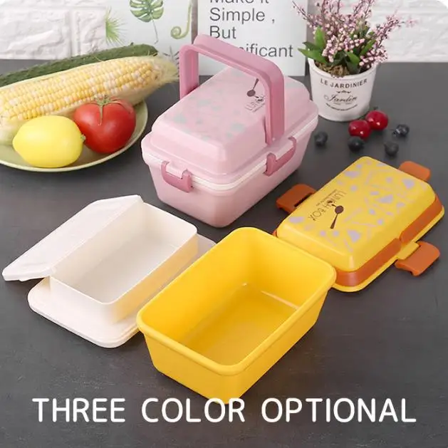 Office Workers' 2layer Bento Box Plastic Silicone Sealing Ring Lunch Box Portable Split Double