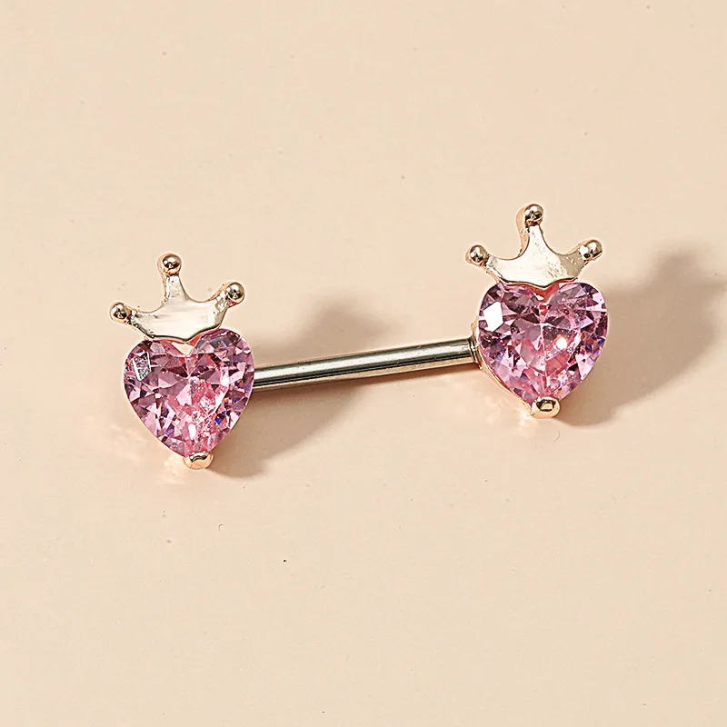Wholesale POENNIS Clear rhinestones crown heart shape nipple ring 6  industrial barbell crystal diamond nipple rings jewelry From m.