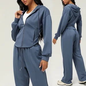 Wholesale Custom Logo Loose Sports Gym Women Pants Outfit Suits Set Long Sleeve Women Hoodies With Pocket