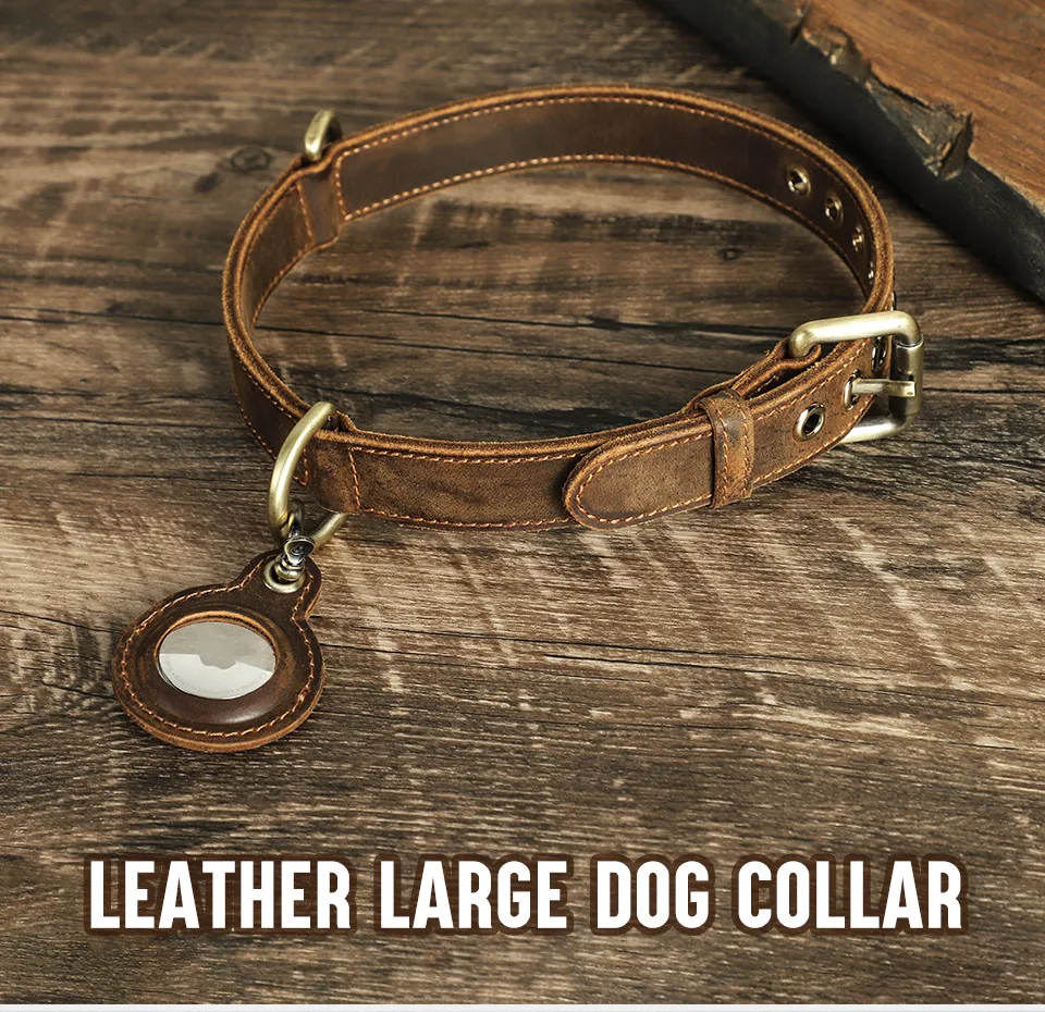 Custom Genuine Leather Airtag Case Dog Collar Bulk For Small Medium