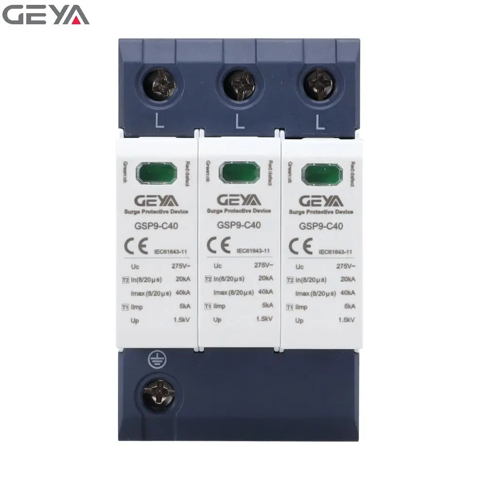 GEYA 2-Pole DC Surge Protector – 600/1000V 40kA – DIN Rail Mount Lightning Arrester