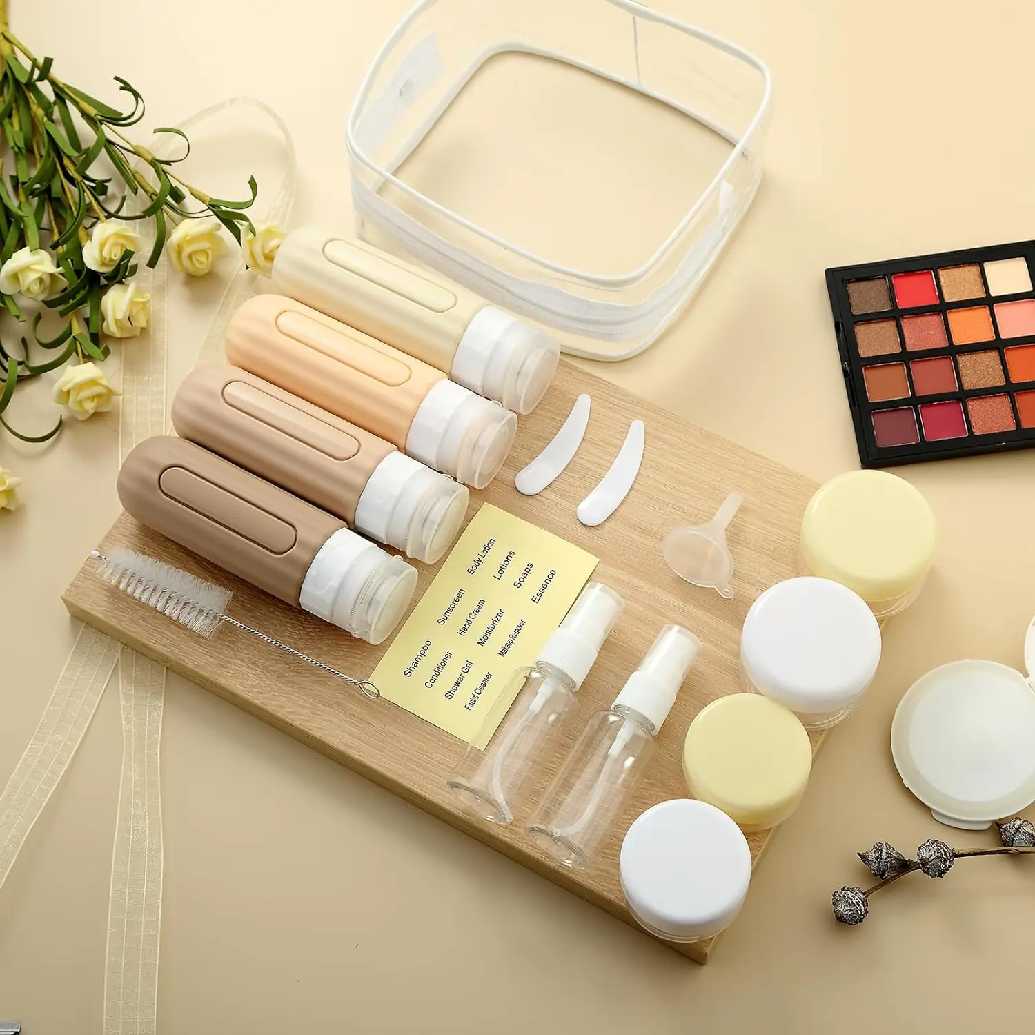 16 Pack Travel Bottle Set ,TSA Approved Makeup Case Refillable Cosmetic ...