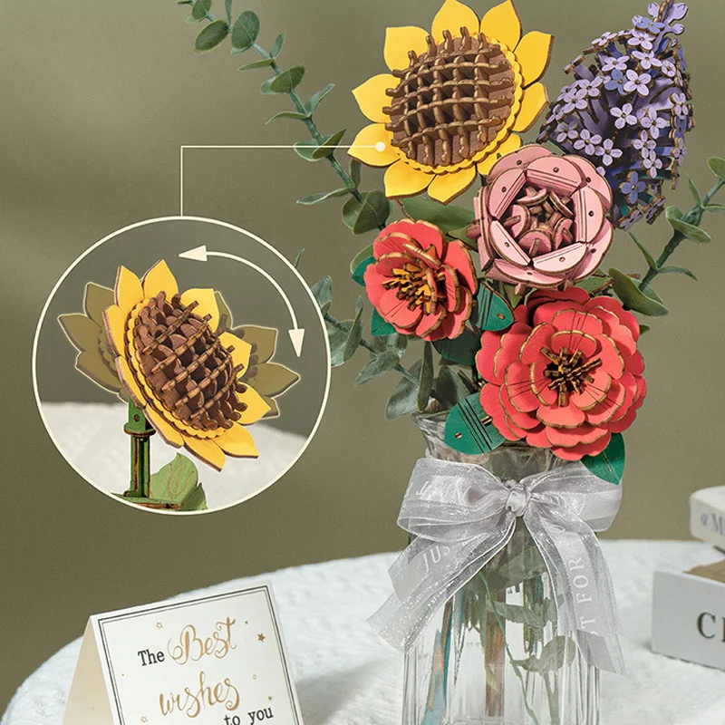 Puzzle 3D Bois Fleurs Artificielles ROBOTIME - DIY Décoration Intérieure - Cadeau Créatif Pour Femmes