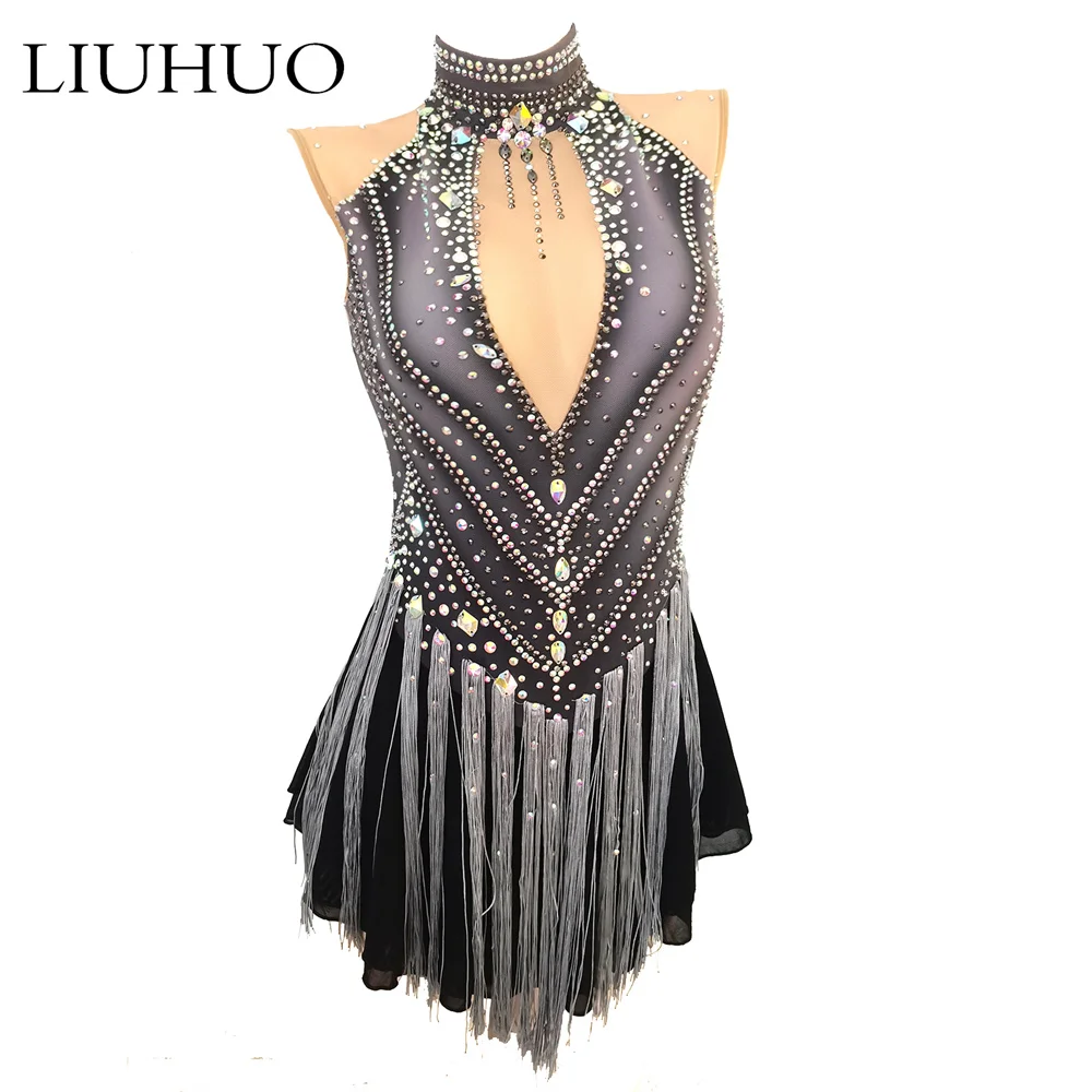 LIUHUO Ice Figure Skating Dress Girls Women Teens Stretchy Spandex Competition Wholesale 2 4 - View #12