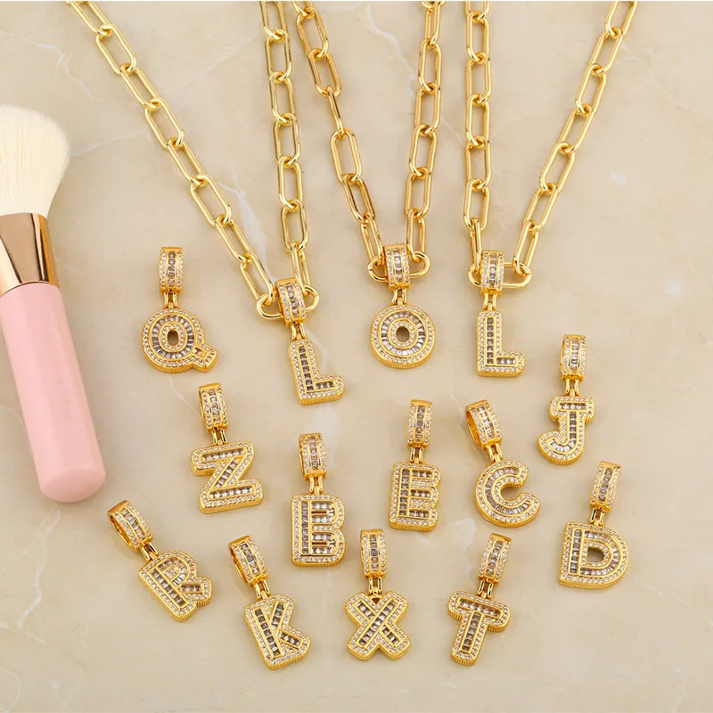Iced Out Custom Letter Charms Necklace CZ  Clip Chain Necklace for Girls