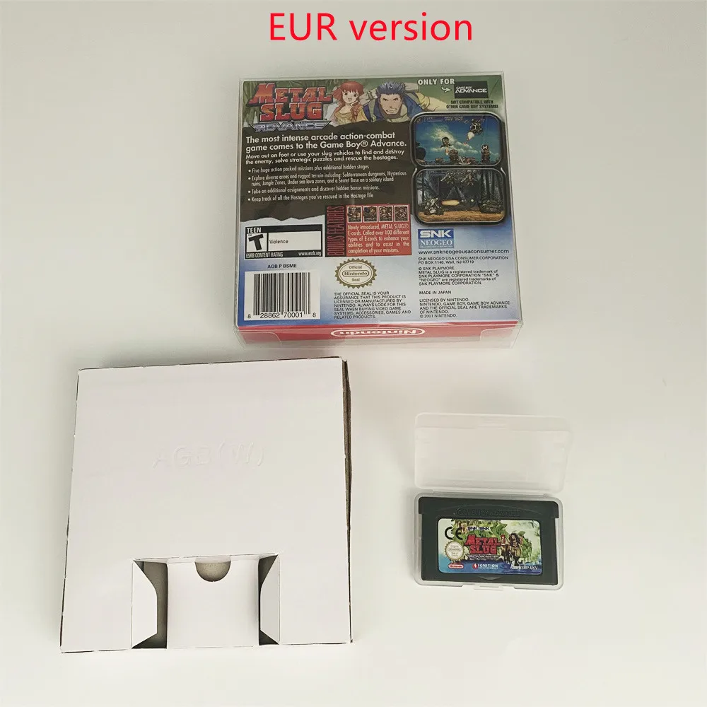 USA Version and EUR Version Both Metal Slug Advance English Game Cartridge  in Box for Game Boys Advance