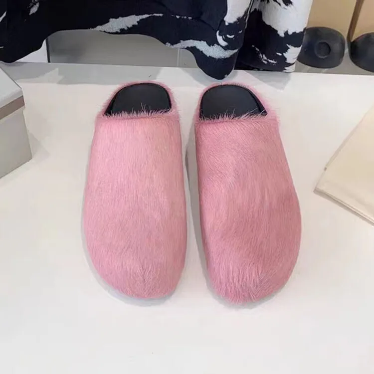 Wool Casual Slippers Fashion Fur Slipper Real Horsehair Slippers ...