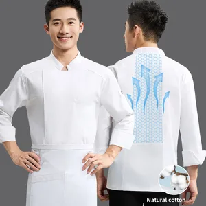 Men's Women's Summer Breathable Mesh Chef Coat Long-Sleeved Kitchen Work Aprons for Hotel Canteen Restaurant Baking Cake Making