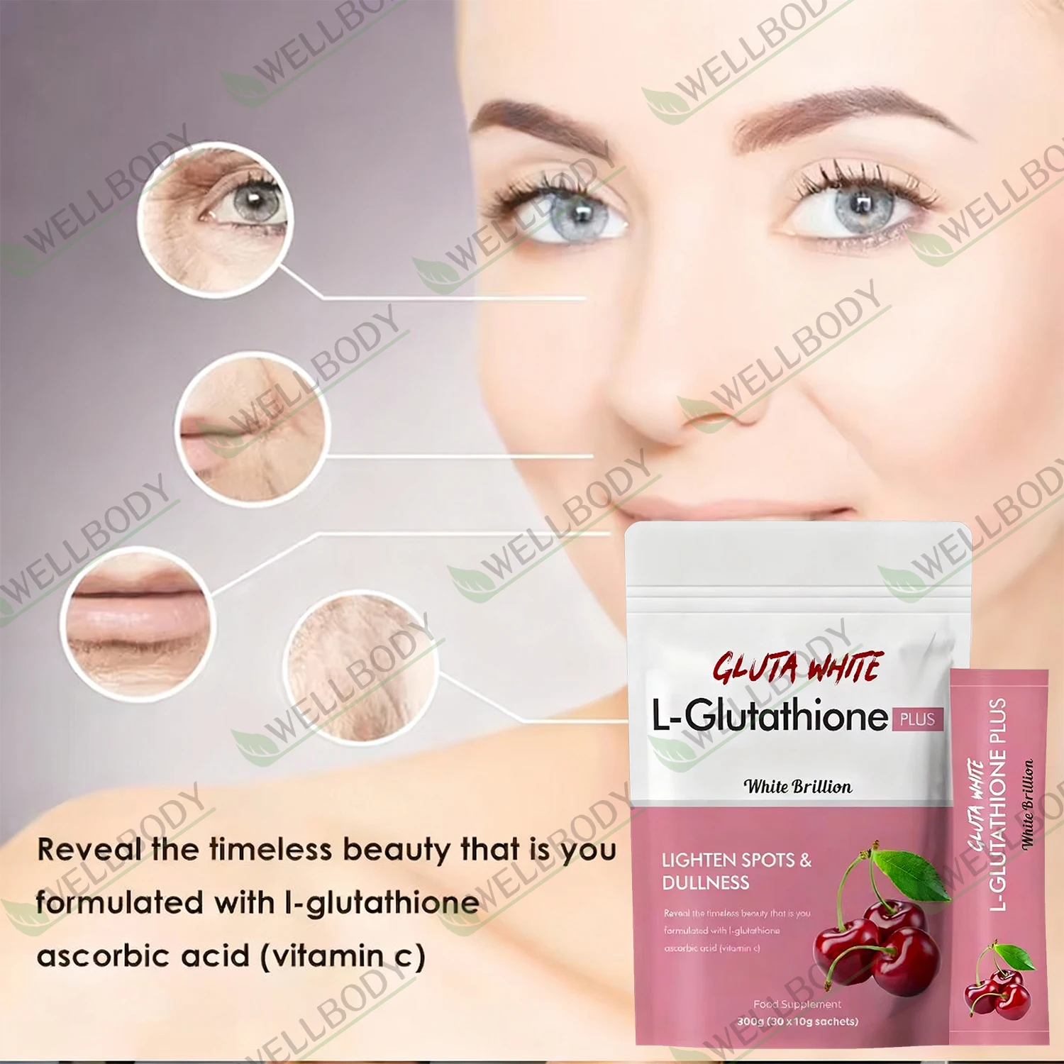 glutathione in cosmetics Wellbody High Purity L-glutathione Powder Skin Whitening L-glutathione Cosmetic Grade L-glutathione Powder BAC water