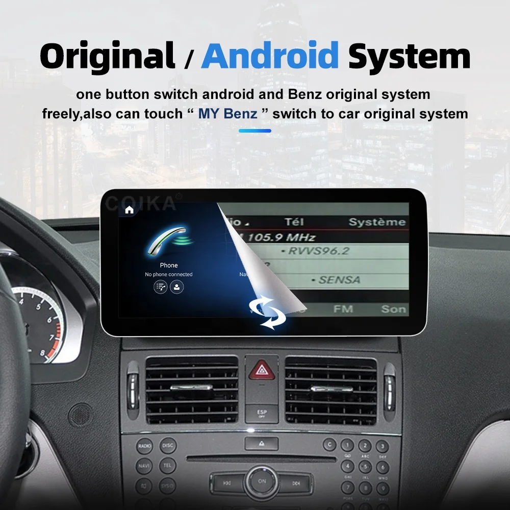 12.3 Inch Android Car GPS Navi Screen Wireless Carplay for Mercedes C Class W204 W205
