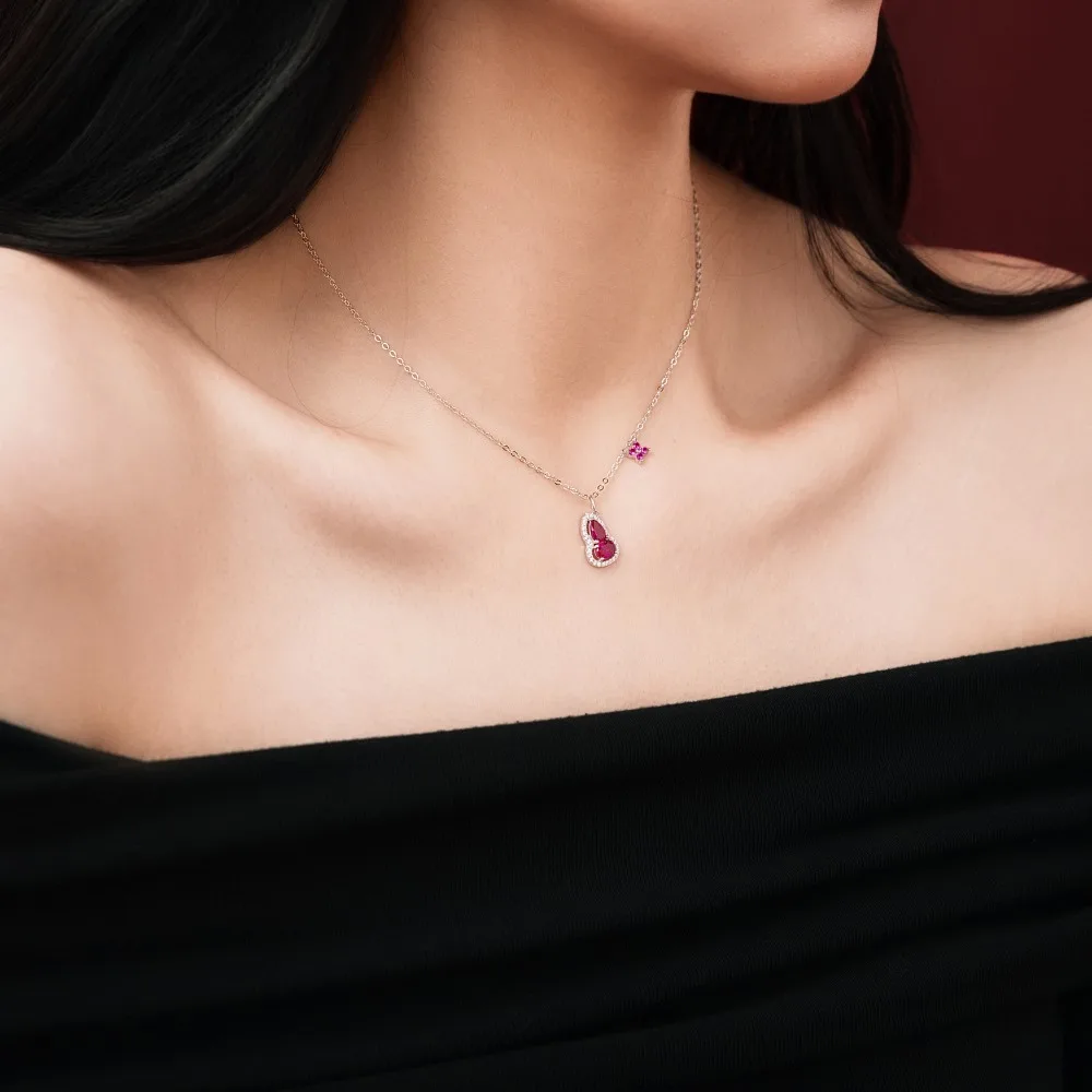 KAKODIY Unique Design 925 Sterling Silver Women's Jewelry Accessories Chain 5A Zirconia Gourd Four Leaf Clover Pendant Necklace detail 3