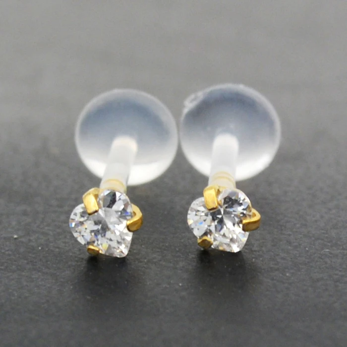 PTFE BioPlastic Flexible  Push in 16g Internal Thread Labret Jewelry with Star  CZ Gems