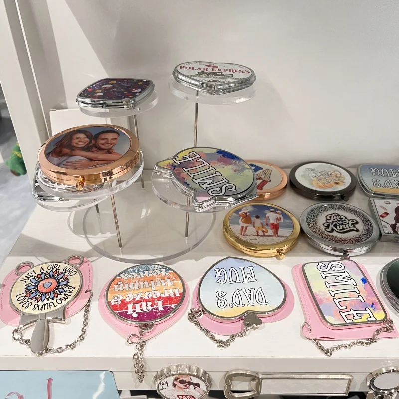 Custom Makeup Mirror DIY Photo Small Mini Compact Mirror Custom Sublimation Metal Compact Mirror