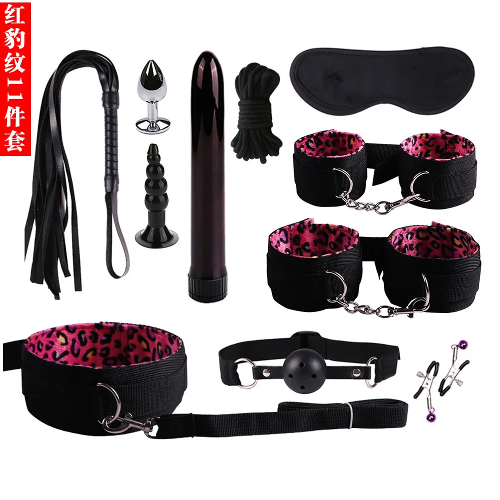 New SM 11PCS Fetish Mouth Gag Handcuffs Bondage Restraint Slave Game Set Bdsm Sex Toys with Bullet Vibrator Anal Butt Plug Kit