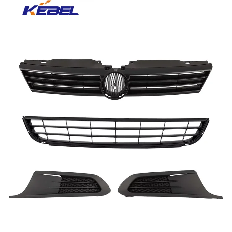 product ohggyqo 4pcs set  glossy black glossy black textured mesh style front bumper upper lower auto sensors for vw jetta 2011 2014-6
