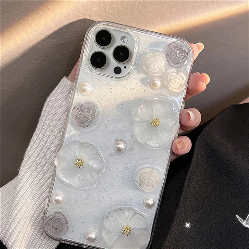 Luxury 3D Rose Pearl Glitter iPhone Case