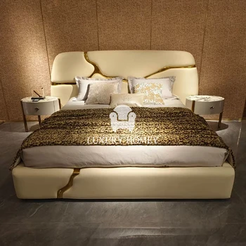 Italian Luxury Gold River Double Bed Latest Modern Wooden Bedroom Set Furniture Headboard King Size double Bed Queen Bedroom Set