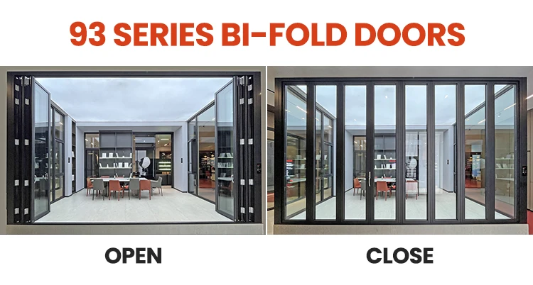 Porta externa de alumínio à prova de furacões, varanda, pátio, vidro à prova de som, jardim, porta dobrável de alumínio 12