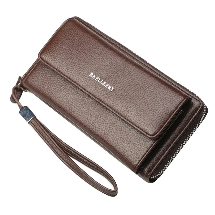 Cartera hecha a mano de cuero natural marrón para hombre con - Main Image