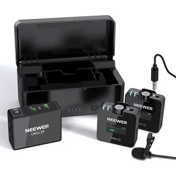 Neewer 2 Pack Wireless Lavalier Microphone With Charging Case Clip on External 2.4G Mini Mic