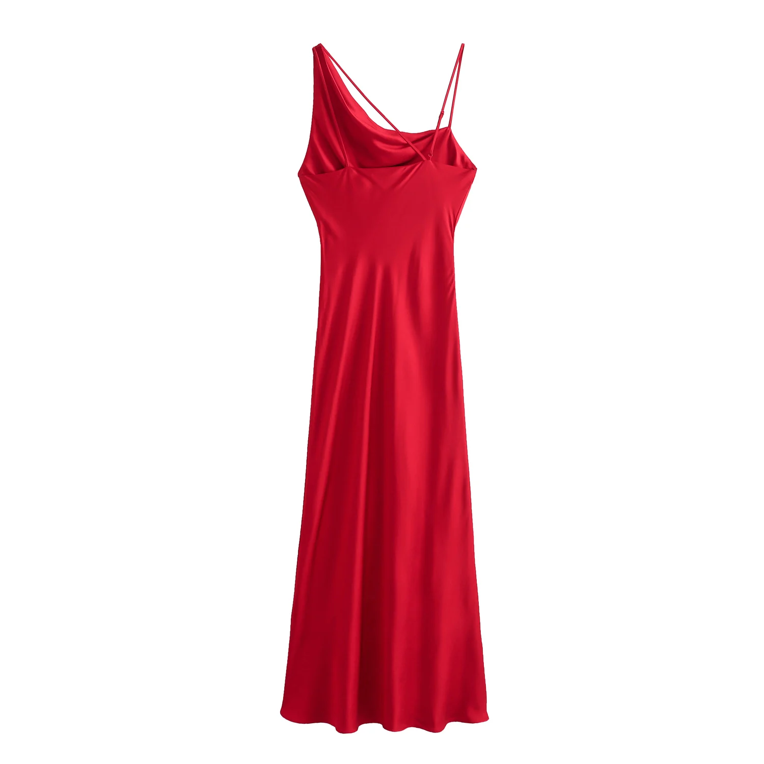 Shop Our Red Color Spaghetti Strap Pleated Silky Dress