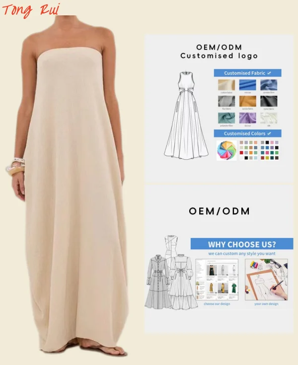 Made in China Oem Brand Logo Small Orders Custom Linen Clothing Designer Premium Clothing Manufacturers Custom Linen Dress