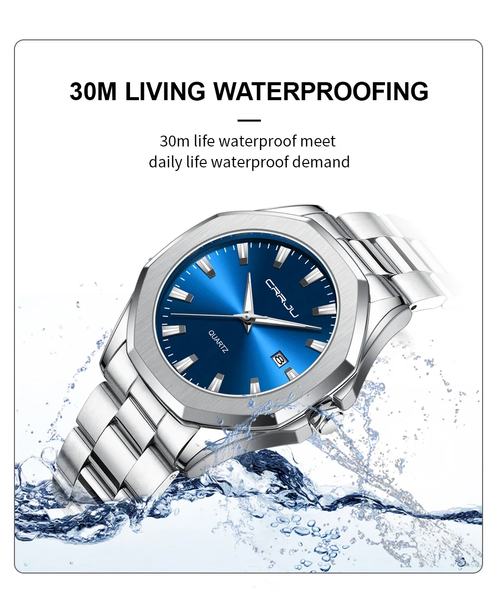 Crrju 5004 Men Watches Stainless Steel Trend Design Sport Watch Waterproof Big Dial Golden Luxury Japan Quartz Wristwatches