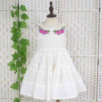 Guangzhou Factory Summer Spaghetti Strap Girls White Dresses for Kids Children